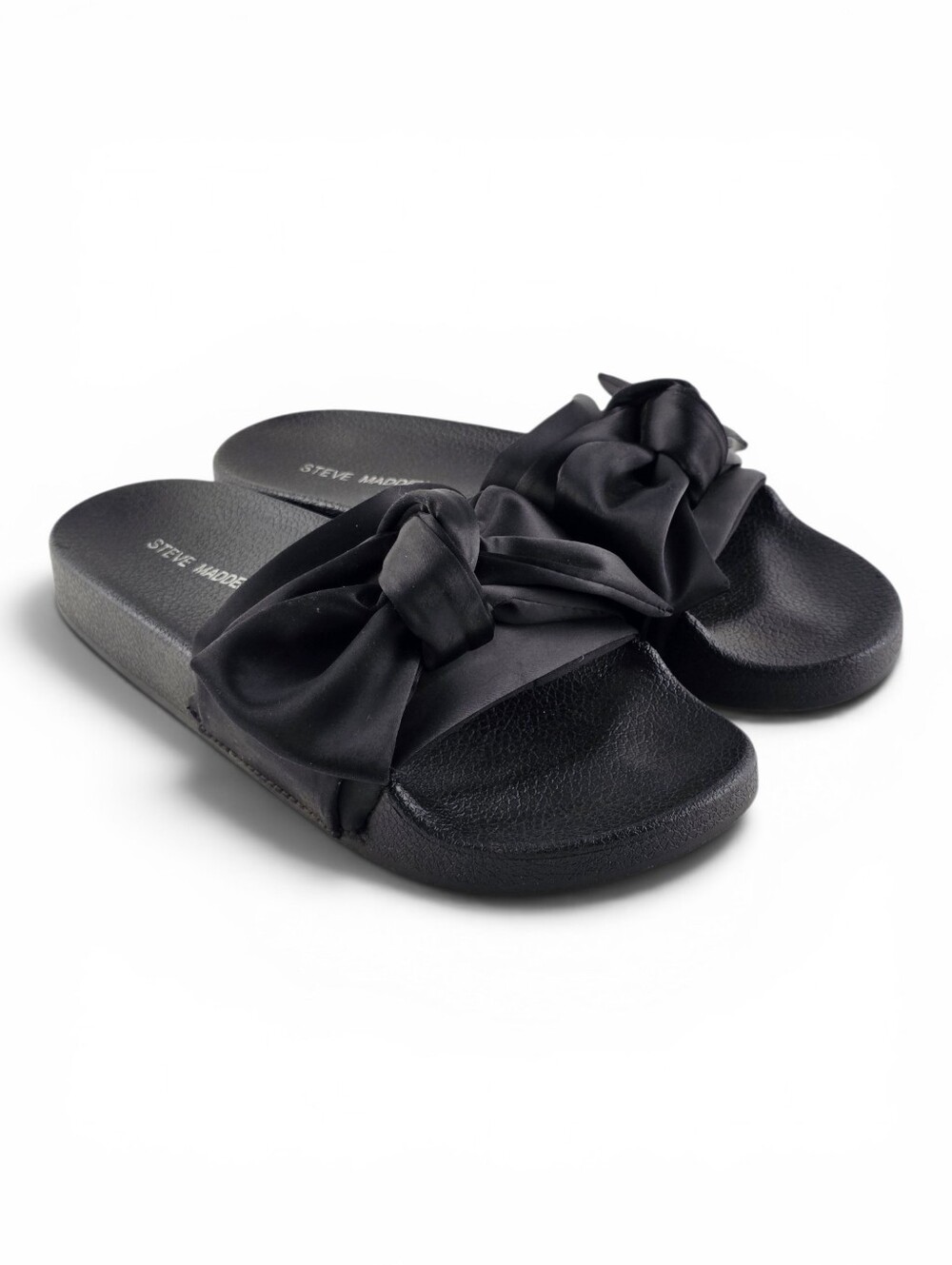 Steve Madden Women's Satin Large Bow Slip On Slide Sandals Black 8
